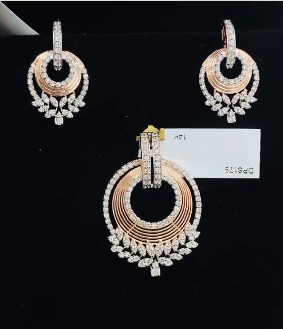 14 Karat Rose Gold and Diamond Pendant set